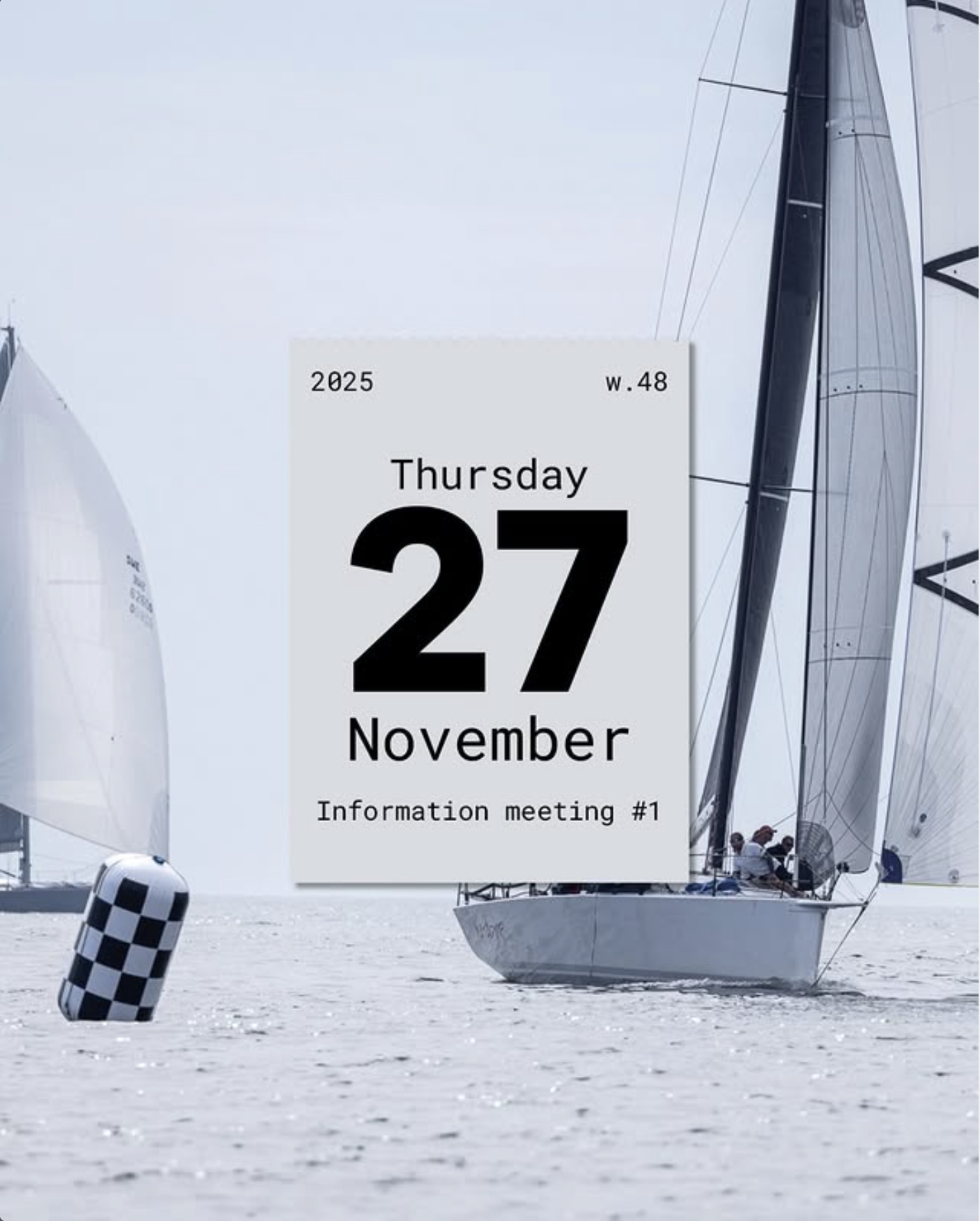 Information meeting graphic over a sailing scene